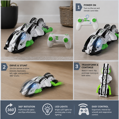 2-in-1 Remote Control Transforming Stunt Car with 360° Rotation & LED Lights