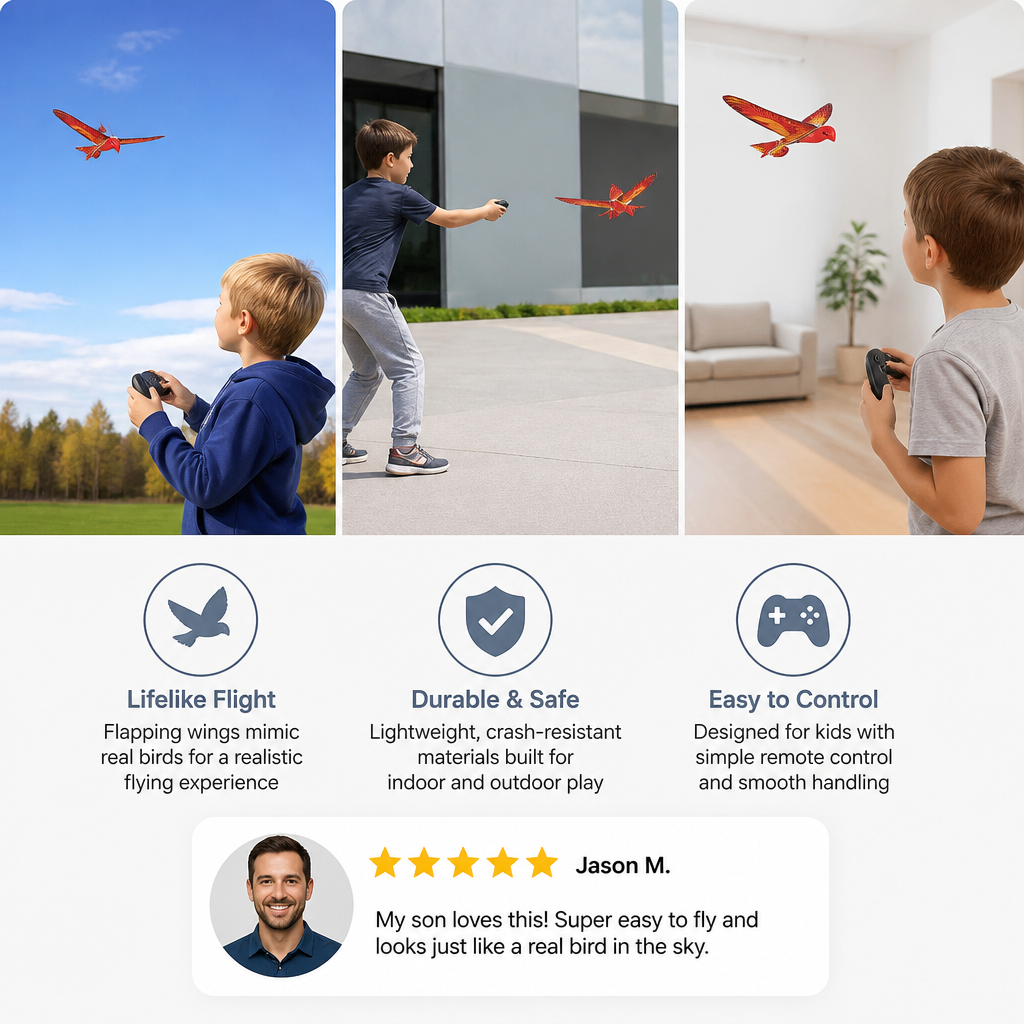 Remote Control Flapping-Wing Flying Bird Toy for Kids