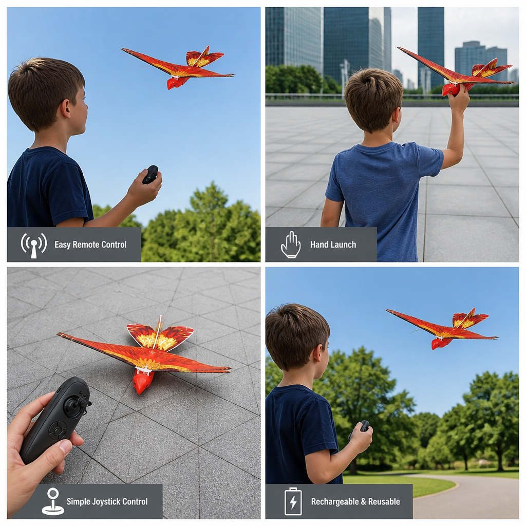 Remote Control Flapping-Wing Flying Bird Toy for Kids