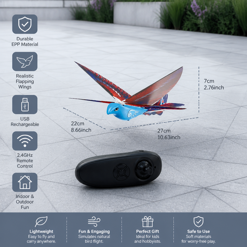 Remote Control Flapping-Wing Flying Bird Toy for Kids