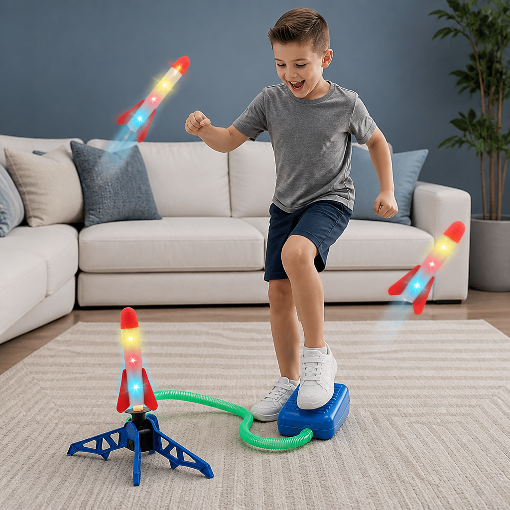 Safe & Soft Kids Rocket Launcher- Lightning Air-Powered Indoor Fun