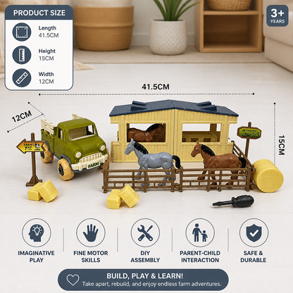 DIY Take-Apart Farm Truck & Horse Stable Play Set for Kids