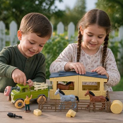 DIY Take-Apart Farm Truck & Horse Stable Play Set for Kids