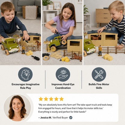DIY Take-Apart Farm Truck & Horse Stable Play Set for Kids