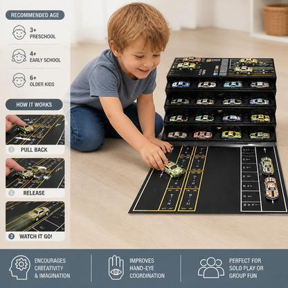 48-Piece Mini Die-Cast Pull-Back Car Set with Storage Container Box