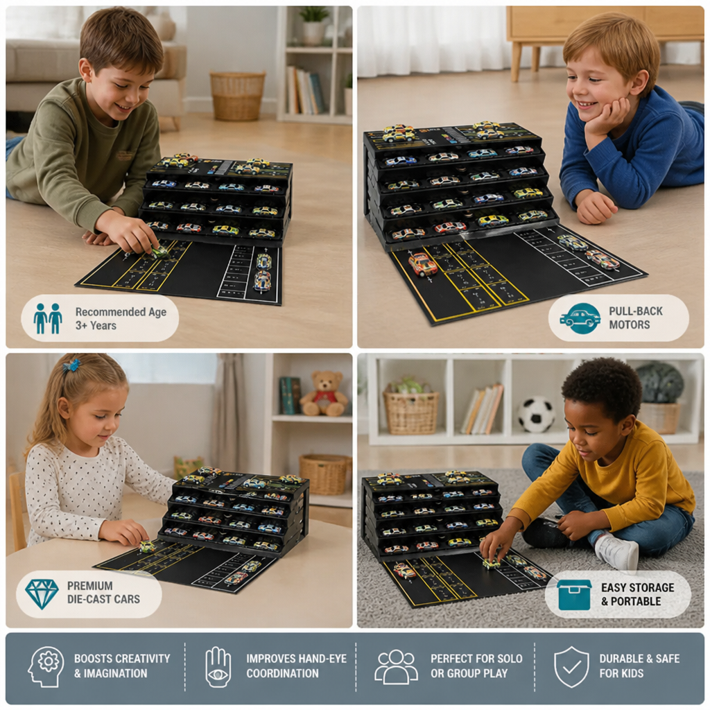 48-Piece Mini Die-Cast Pull-Back Car Set with Storage Container Box