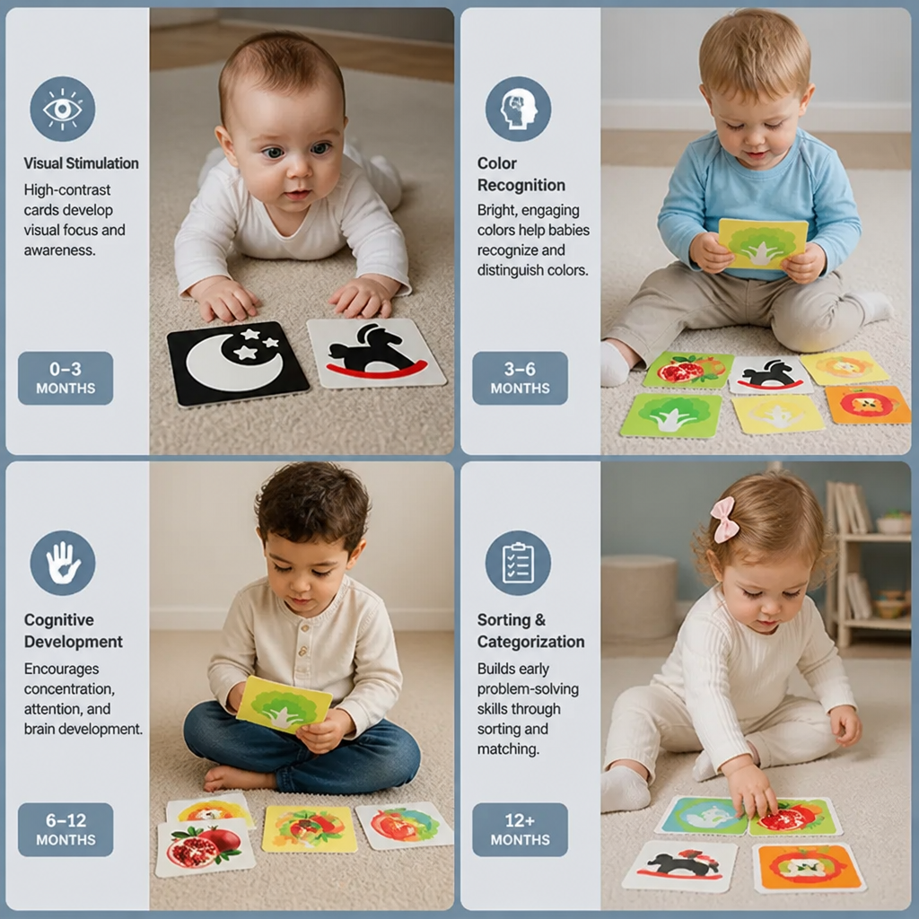 Montessori Baby Learning Flash Cards – Visual Stimulation, Color Recognition & Categorization Set