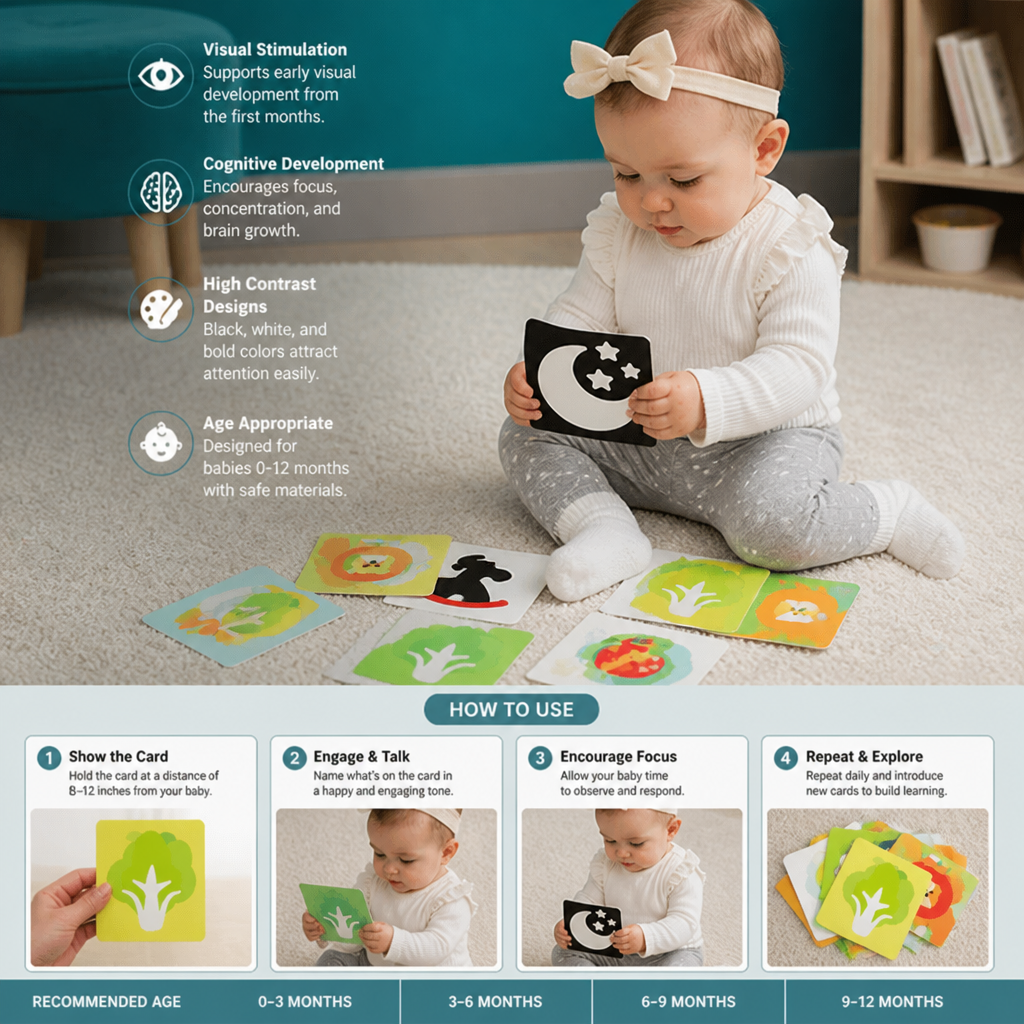 Montessori Baby Learning Flash Cards – Visual Stimulation, Color Recognition & Categorization Set