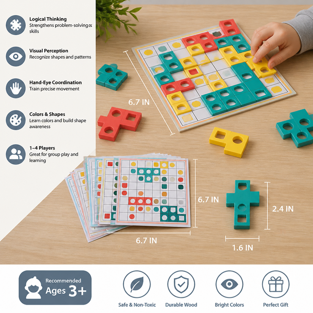 Montessori Wooden Shape Matching Puzzle – Color & Logic Brain Training Game