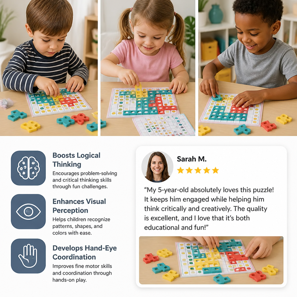 Montessori Wooden Shape Matching Puzzle – Color & Logic Brain Training Game