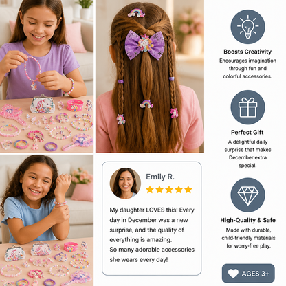 24-Day Unicorn Advent Calendar with Hair Accessories, Stickers & Surprise Gifts