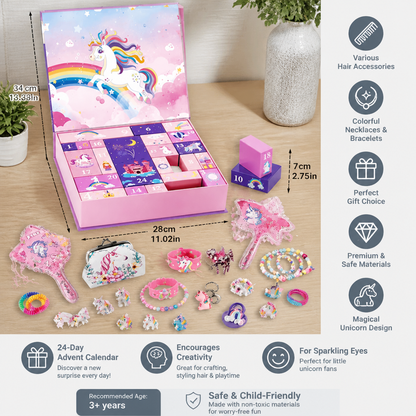 24-Day Unicorn Advent Calendar with Hair Accessories, Stickers & Surprise Gifts
