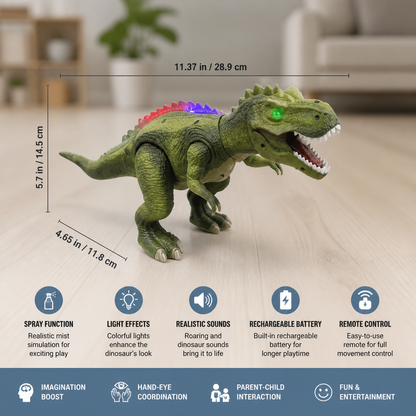Remote Control Walking T-Rex – RC Dinosaur with Spray Mist, Lights & Sound
