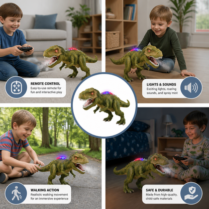 Remote Control Walking T-Rex – RC Dinosaur with Spray Mist, Lights & Sound