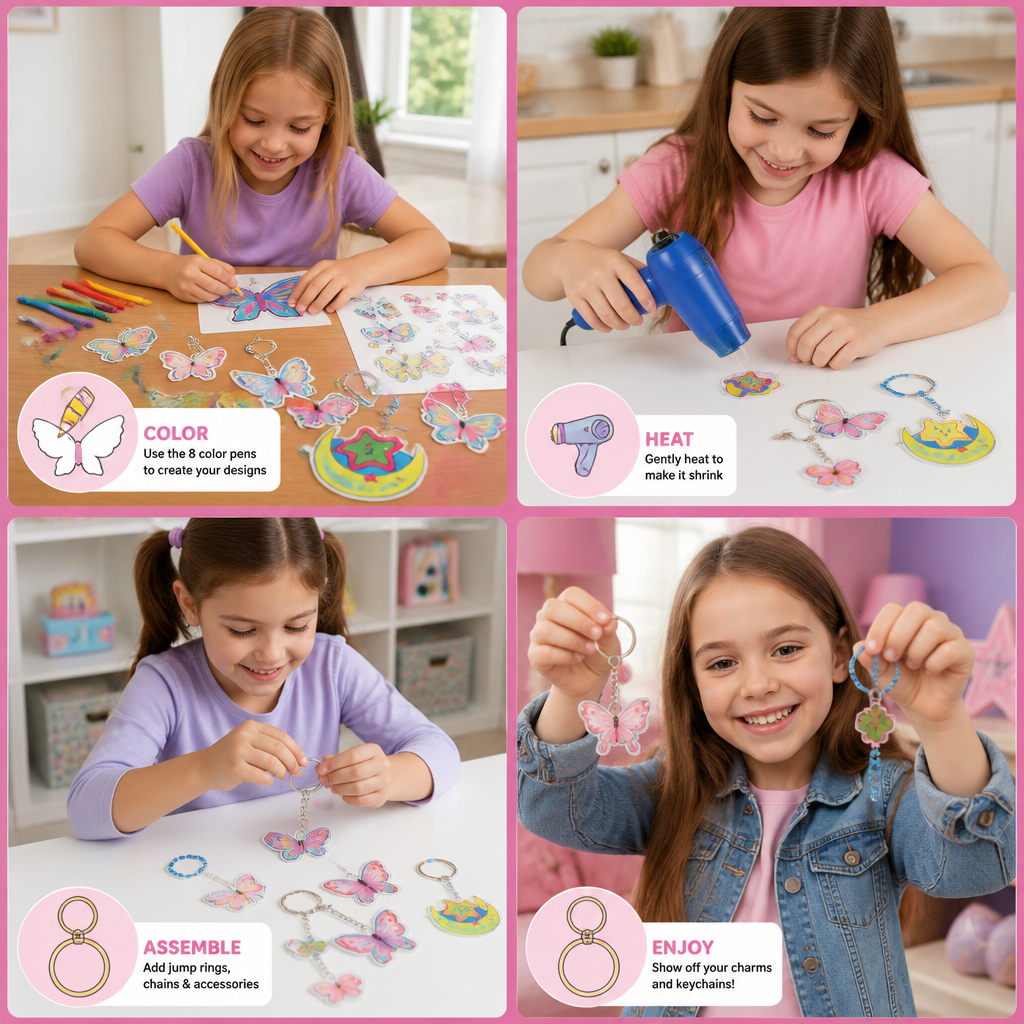 DIY Shrink Art Keychain & Charm Making Kit for Kids