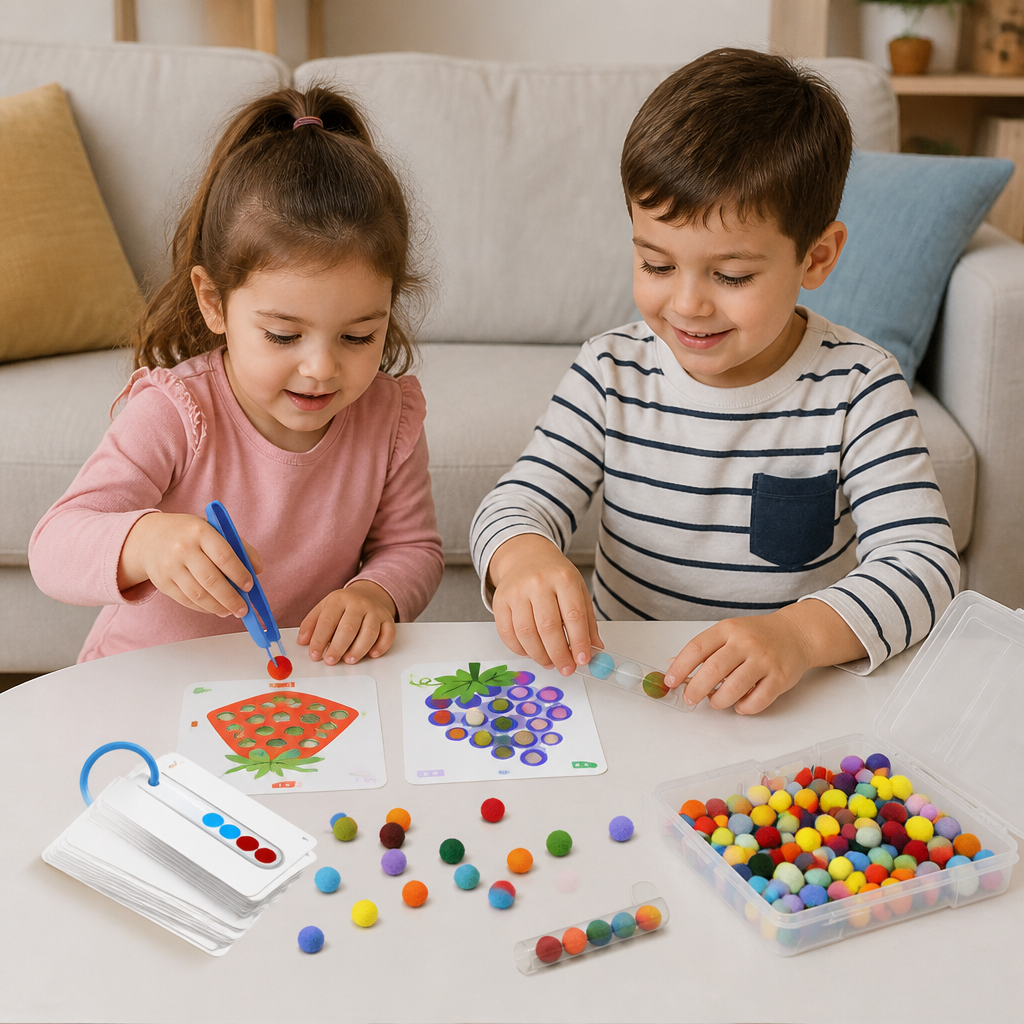 Montessori Pom-Pom Color & Numbers Learning Game for Fine Motor Skills