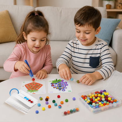 Montessori Pom-Pom Color & Numbers Learning Game for Fine Motor Skills