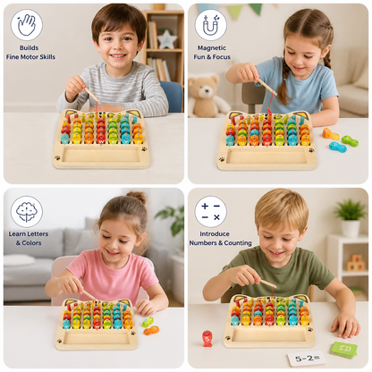 Wooden Magnetic Fishing Game – Alphabet, Math & Fine Motor Skills Learning Toy for Kids