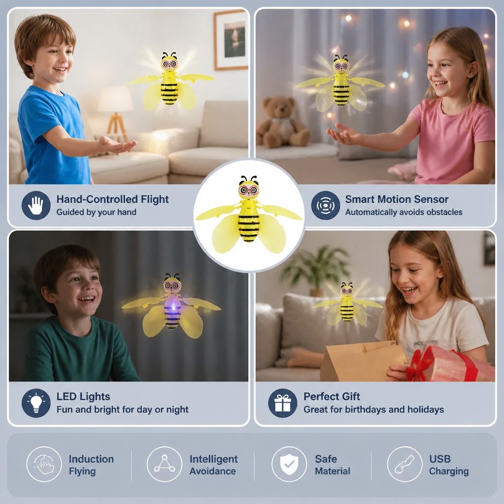 Hand-Controlled Flying Bee Toy with Motion Sensor and LED Lights