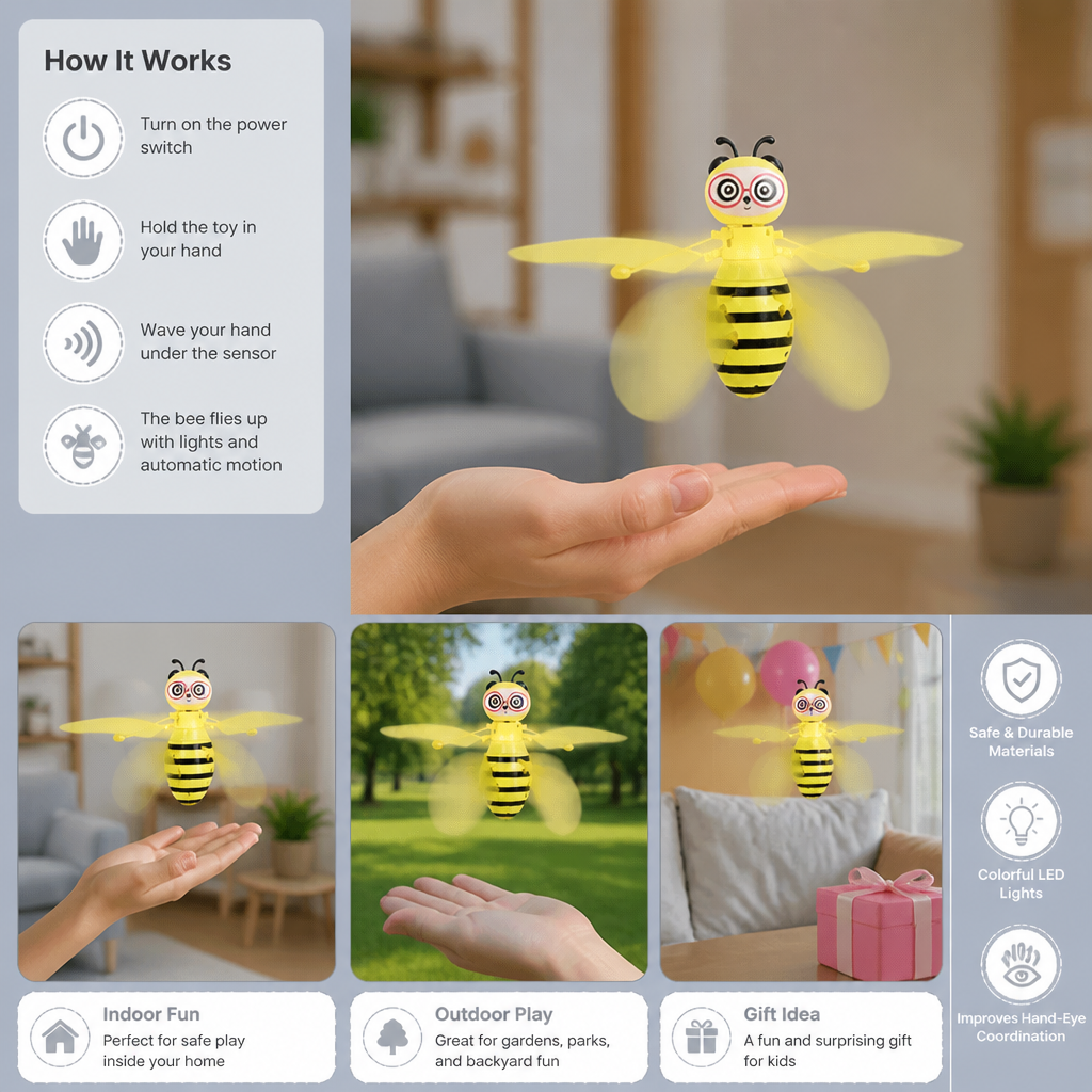 Hand-Controlled Flying Bee Toy with Motion Sensor and LED Lights
