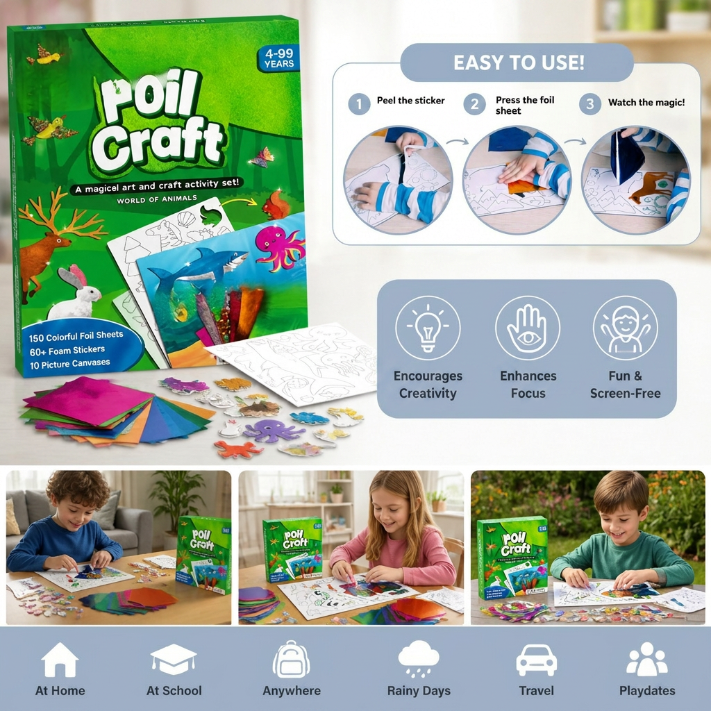 DIY Foil Art Kit – No-Mess Animal Crafts for Kids