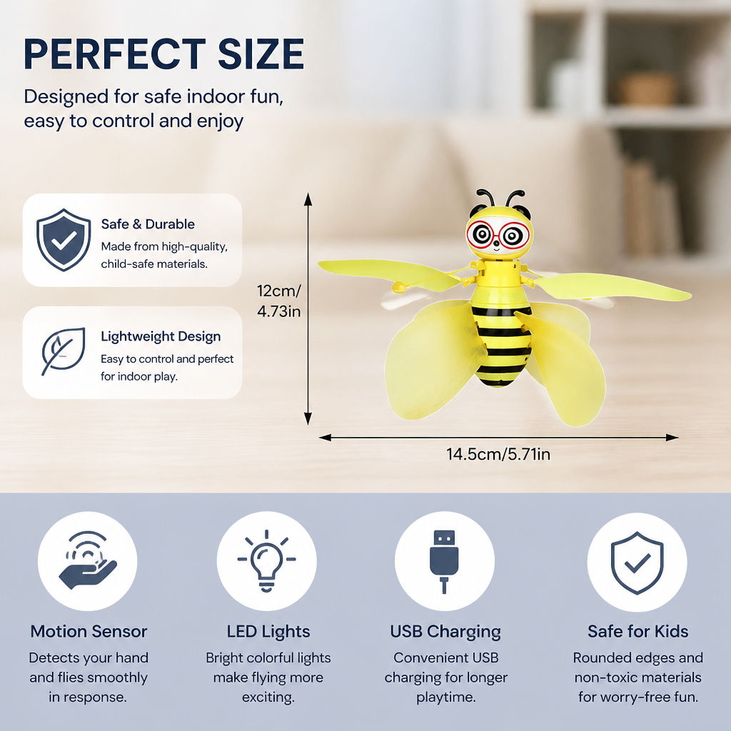 Hand-Controlled Flying Bee Toy with Motion Sensor and LED Lights