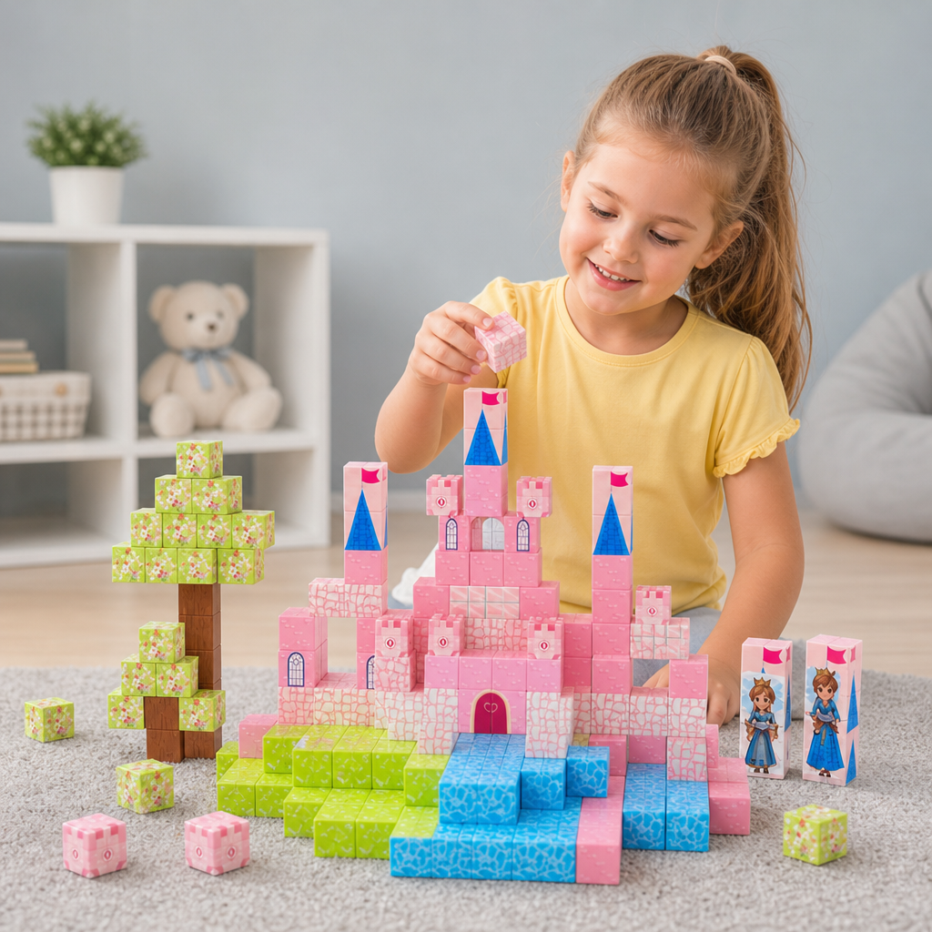 Montessori Princess Dream Castle Magnetic Building Cubes Set