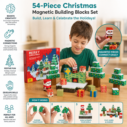 54-Piece Christmas Magnetic Building Blocks Set – Festive STEM Construction Toy