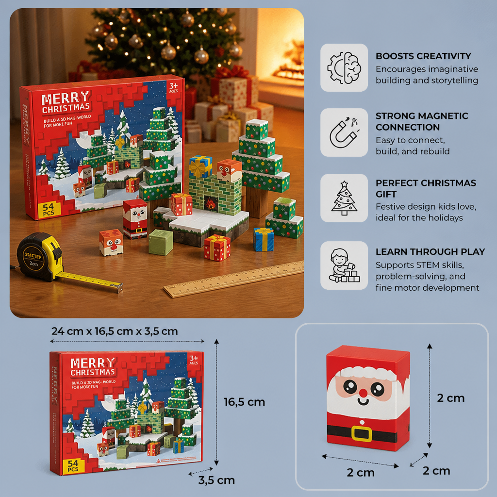 54-Piece Christmas Magnetic Building Blocks Set – Festive STEM Construction Toy