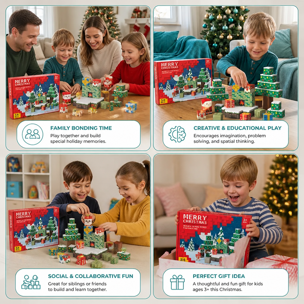 54-Piece Christmas Magnetic Building Blocks Set – Festive STEM Construction Toy