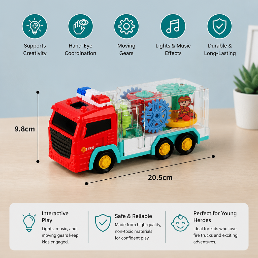 Interactive Fire Truck Toy with Colorful Moving Gears