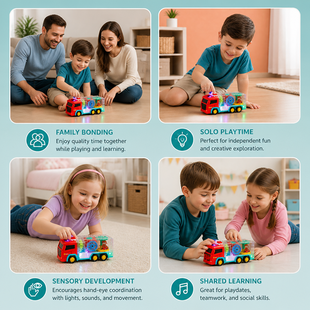 Interactive Fire Truck Toy with Colorful Moving Gears
