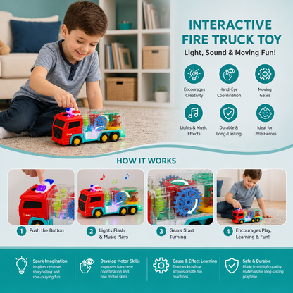Interactive Fire Truck Toy with Colorful Moving Gears