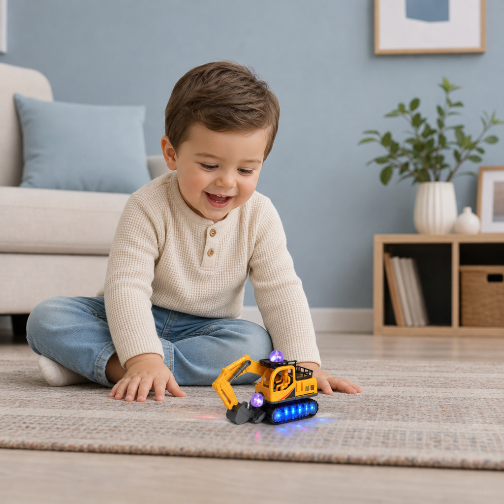Electric Excavator Toy with Disco Ball, Music & Bump-and-Go Action