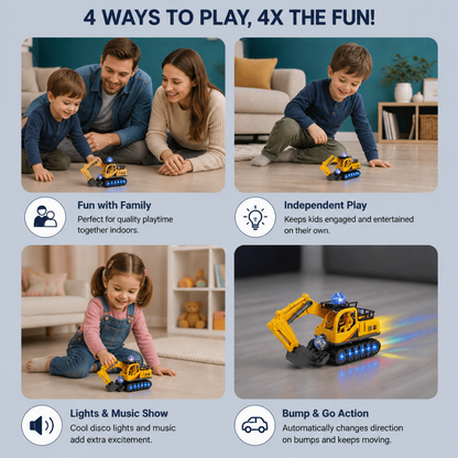 Electric Excavator Toy with Disco Ball, Music & Bump-and-Go Action