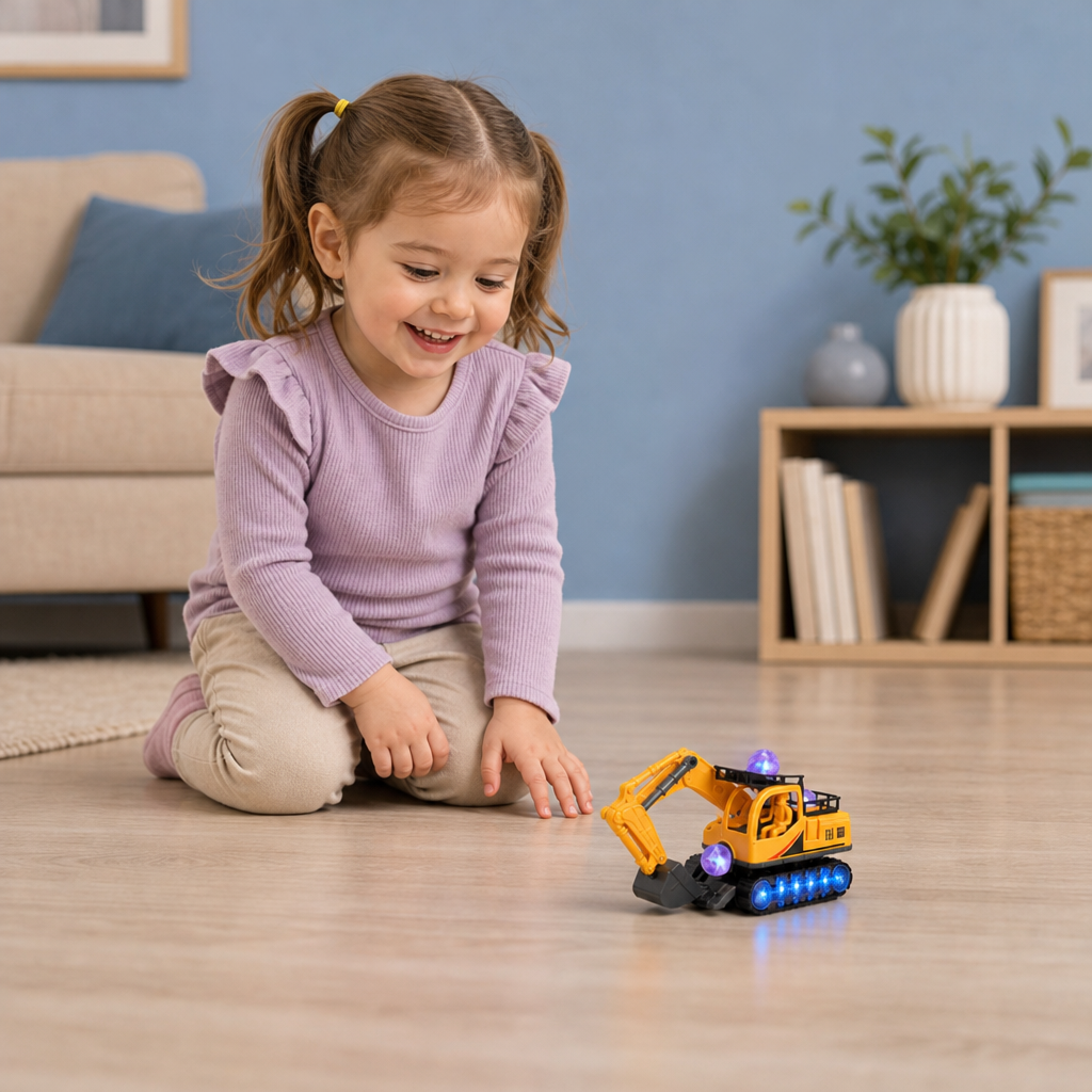 Electric Excavator Toy with Disco Ball, Music & Bump-and-Go Action
