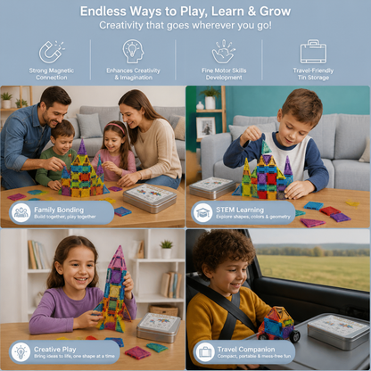 Magnetic Building Blocks Set for Kids – Travel-Friendly Storage Tin