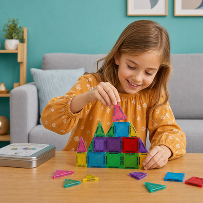 Magnetic Building Blocks Set for Kids – Travel-Friendly Storage Tin