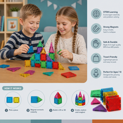 Magnetic Building Blocks Set for Kids – Travel-Friendly Storage Tin
