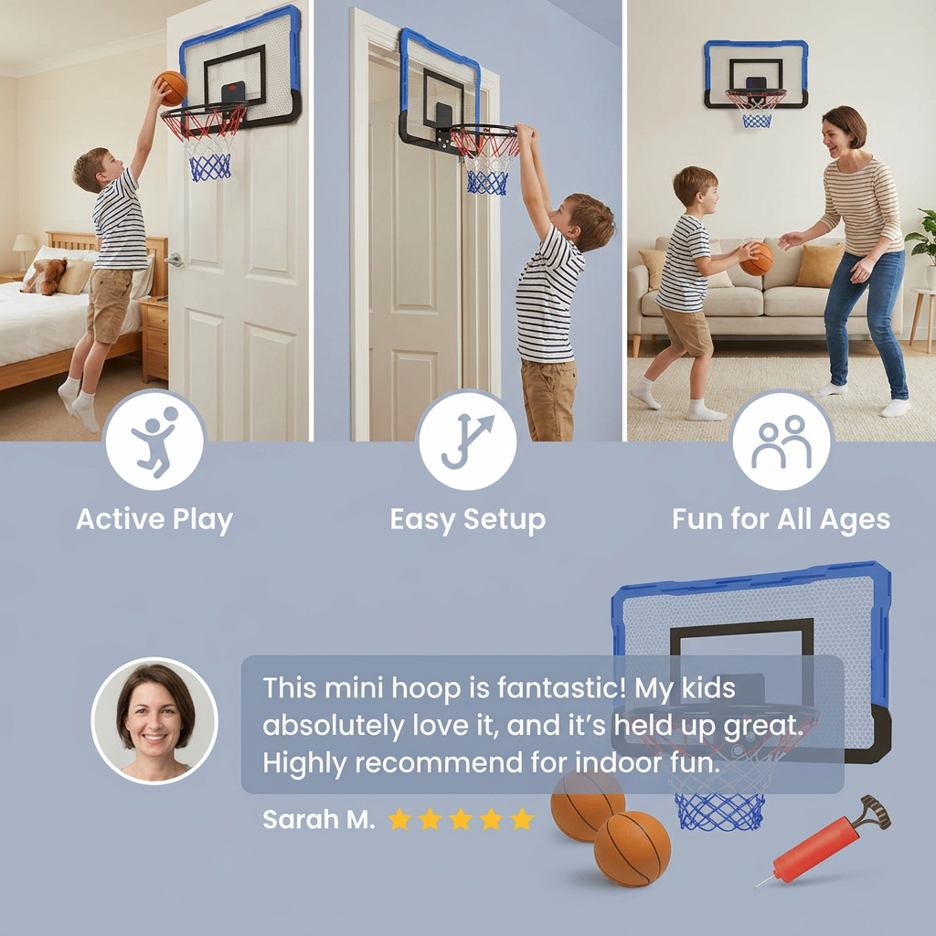 Mini Basketball Hoop for Kids – Wall & Door Mount Set