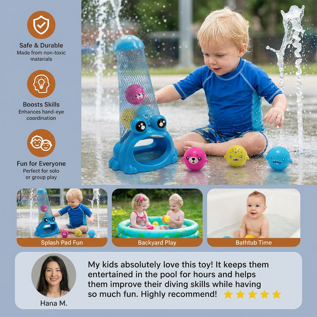 Frog Diving Pool Toy with Catch Net and Sea Animal Balls