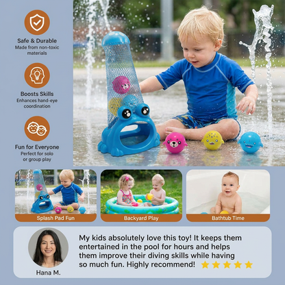 Frog Diving Pool Toy with Catch Net and Sea Animal Balls