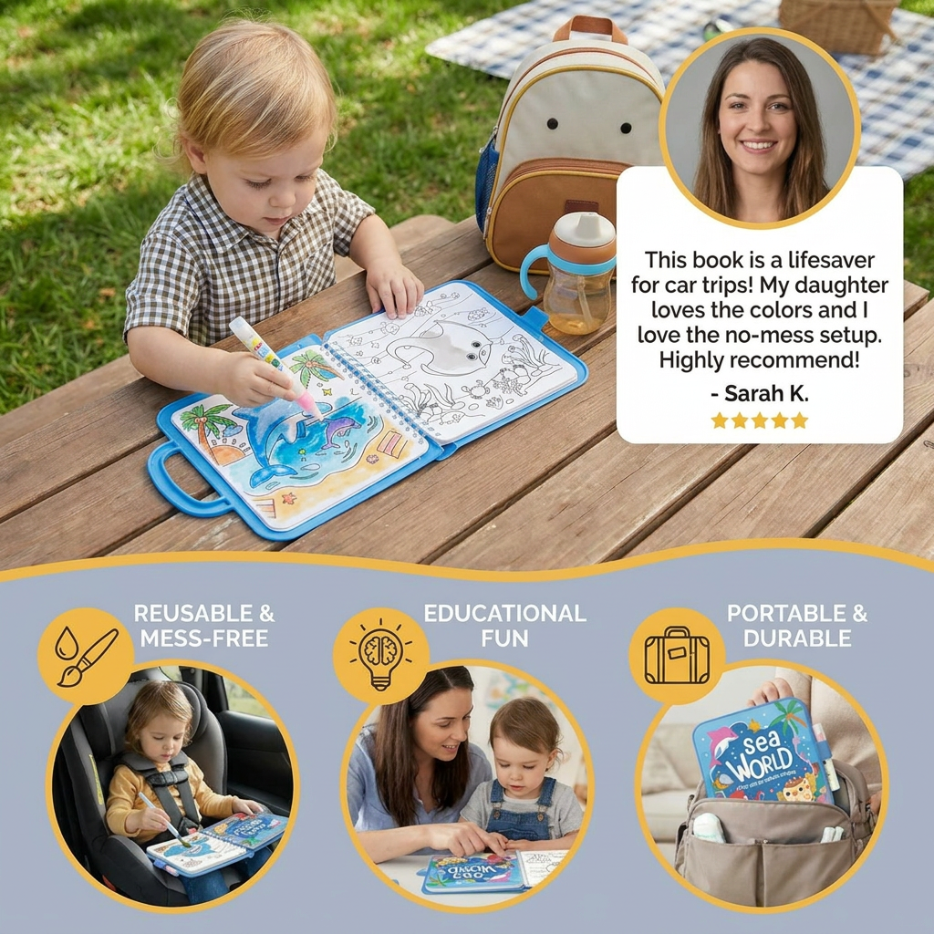 Magic Water Drawing Book – Reusable Mess-Free Colouring Fun