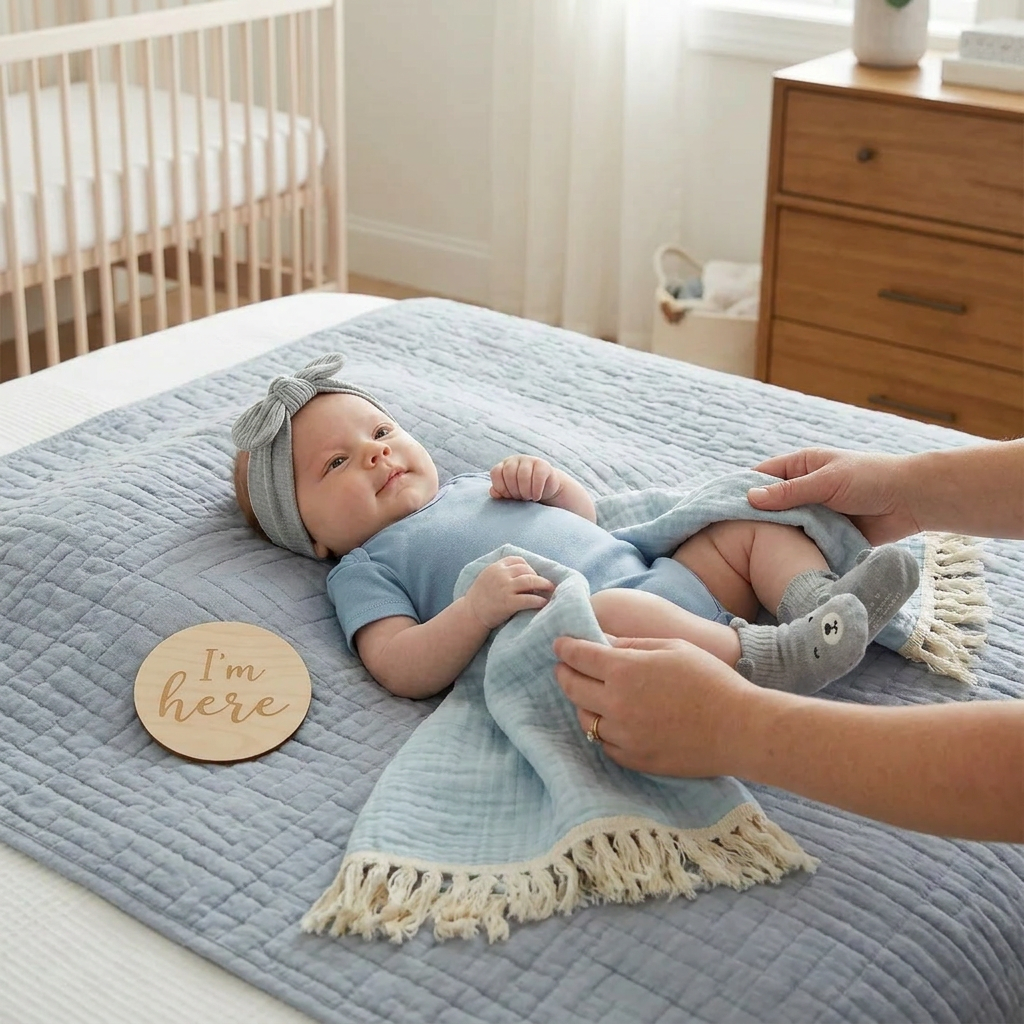 Baby Care Gift Box – Towel, Socks or Headband & Bath Brush for Newborns
