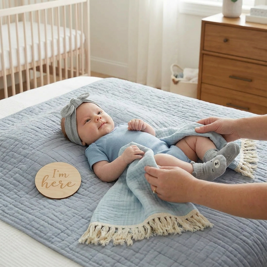 Baby Care Gift Box – Towel, Socks or Headband & Bath Brush for Newborns