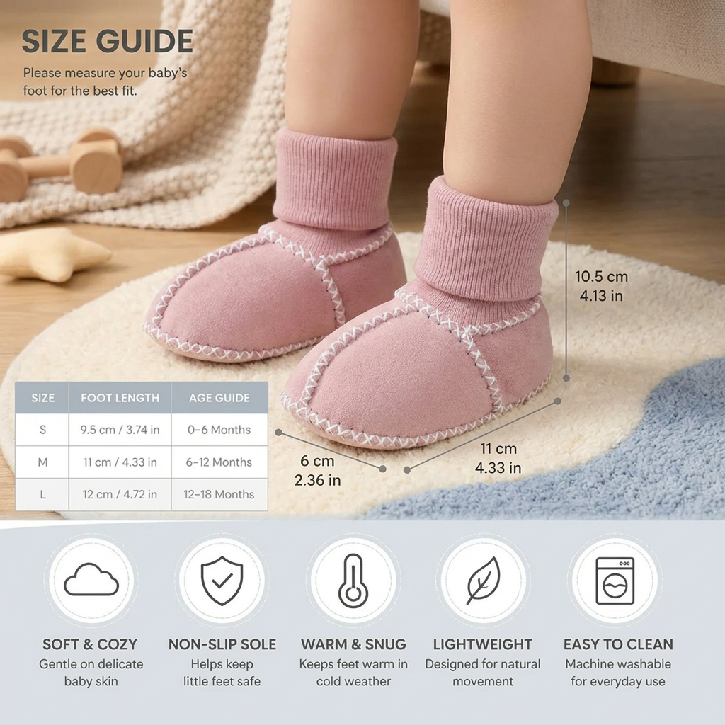 Lined baby winter sock shoes in suede look