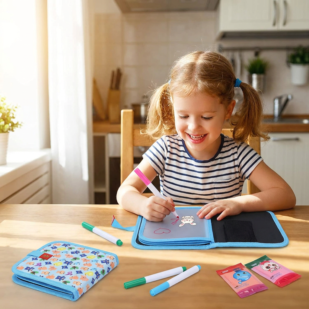 Portable reusable drawing book for children