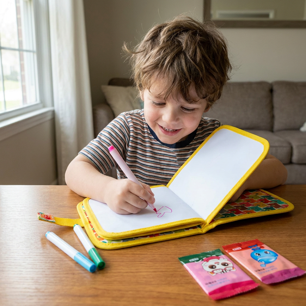Portable reusable drawing book for children