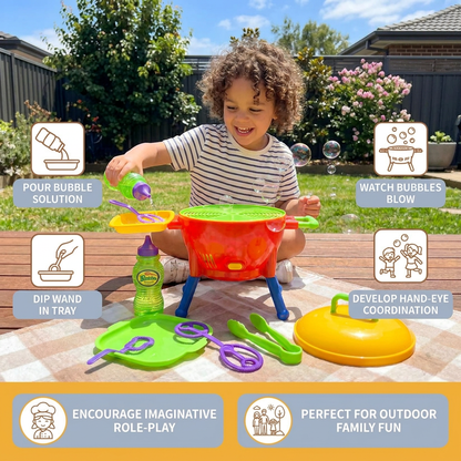 BBQ Bubble Machine Toy with Bubble Solution and Shapes