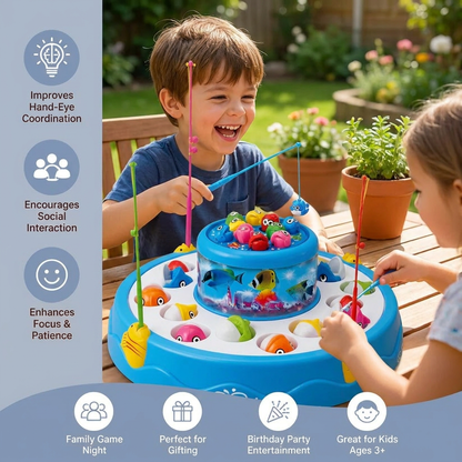 Electric Rotating Fishing Game Toy with Music and Colorful Fish